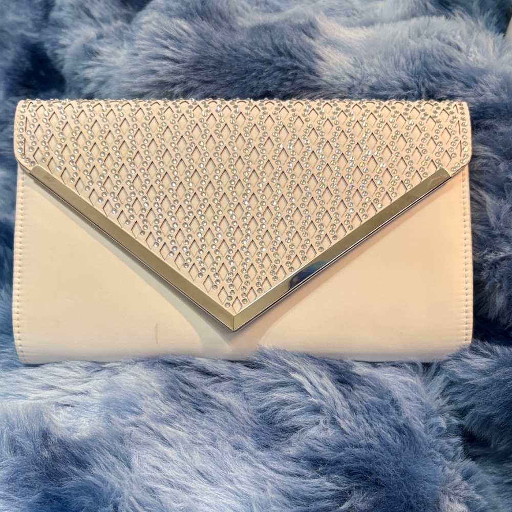 White Clutch with Silver and Rhinestone detail